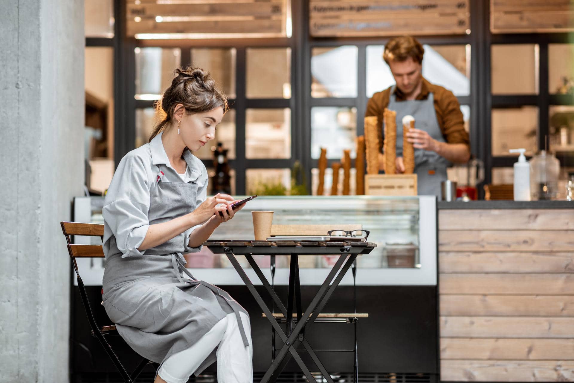 Working staff at the cafe or pastry shop